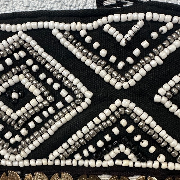 America & Beyond Boho Beaded Tote Bag - Coin Embellished Natural Fiber - Picture 6 of 7